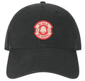 Black cap with a red and white graphic and text 'Be Bald. Be Happy!' in a circle logo.